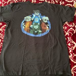 Black tee shirt with characters from Homestuck